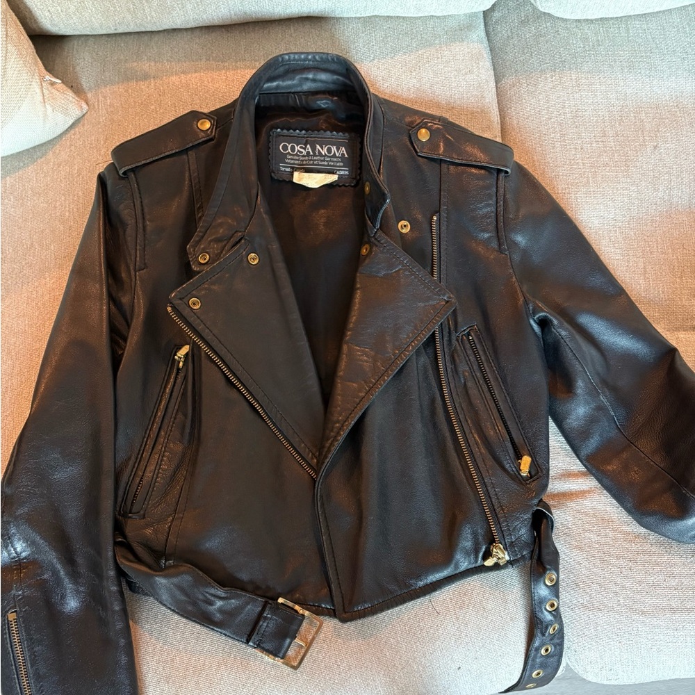Black Leather Jacket with Gold Accents